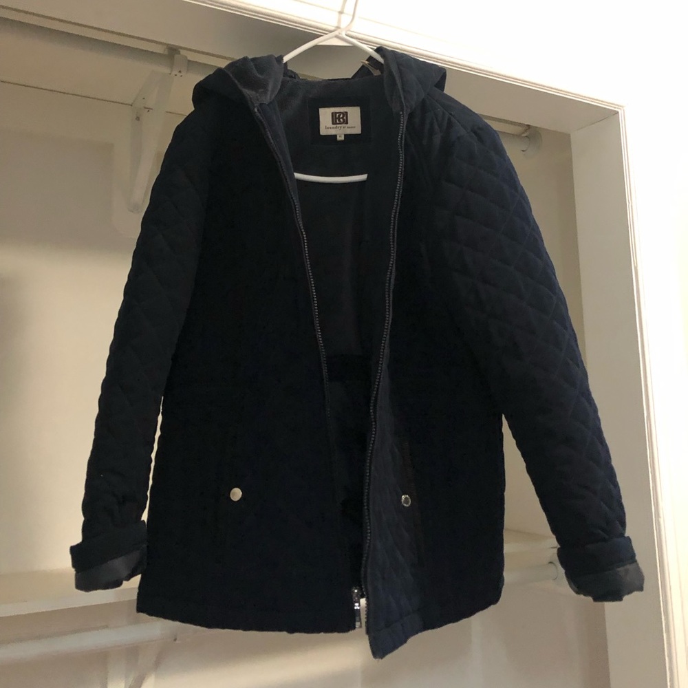 Laundry By Design Navy Coat Waffle Material Smoke Free Home 26 1/2 in long